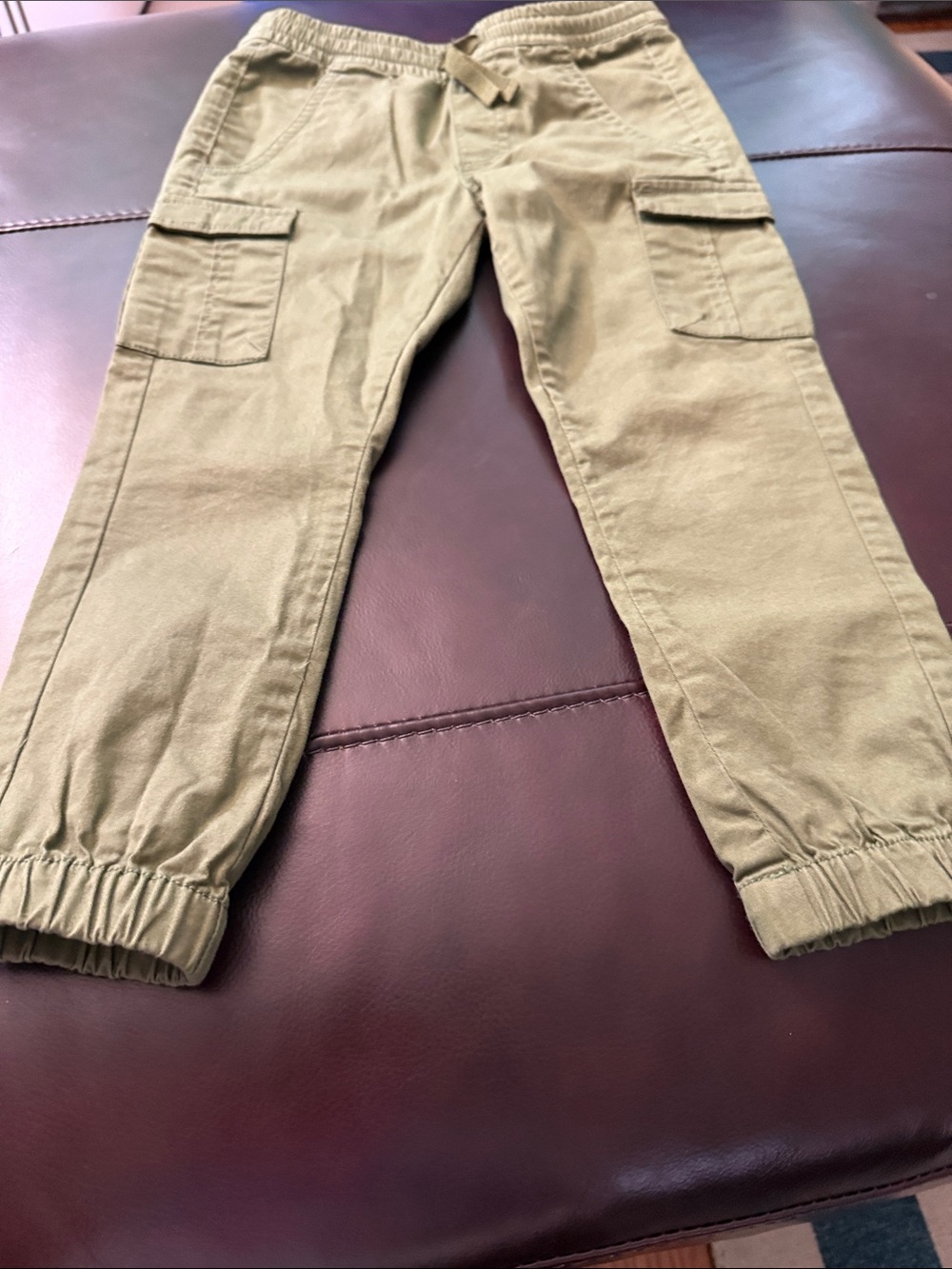 Kids Olive Green Cargo Jogger Pants with Elastic Ankles